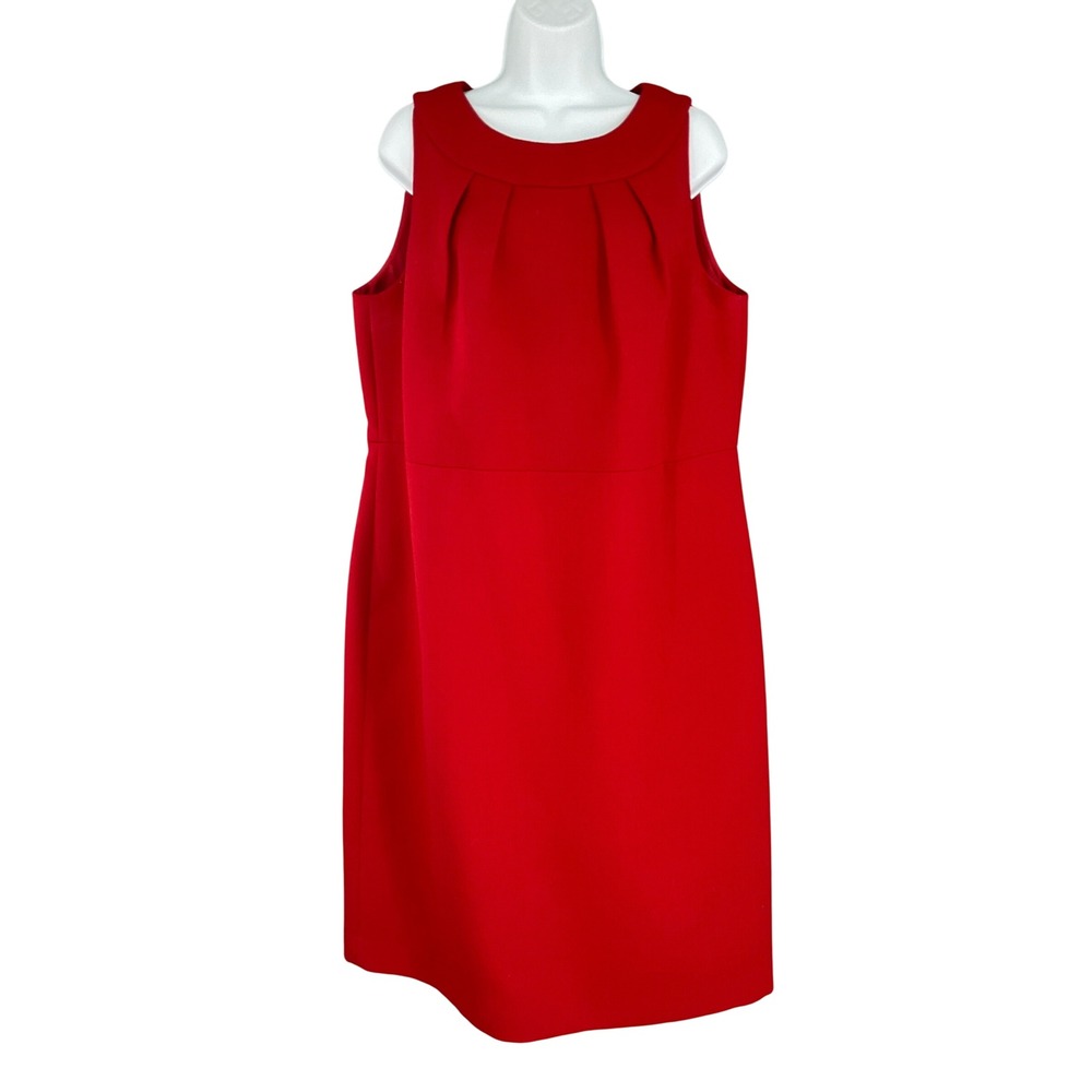 Talbots Woman Red Sleeveless Wool Blend Pleated Neck Sheath Dress Plus Size 14W